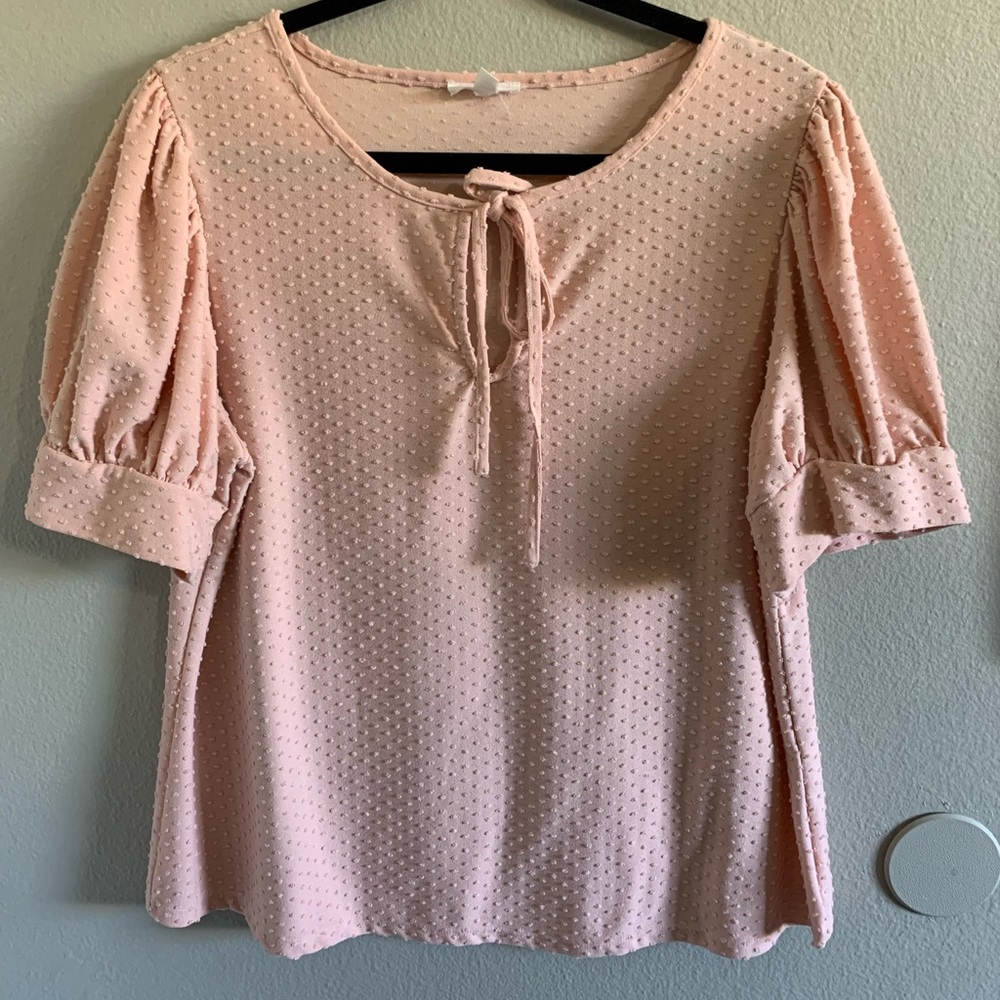 Riley & Rae Blush Pink Textured Blouse puff sleeve